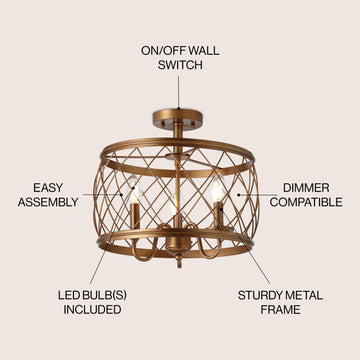 Eleanor 15" Metal LED Semi Flush Mount Ceiling Light - JONATHAN Y